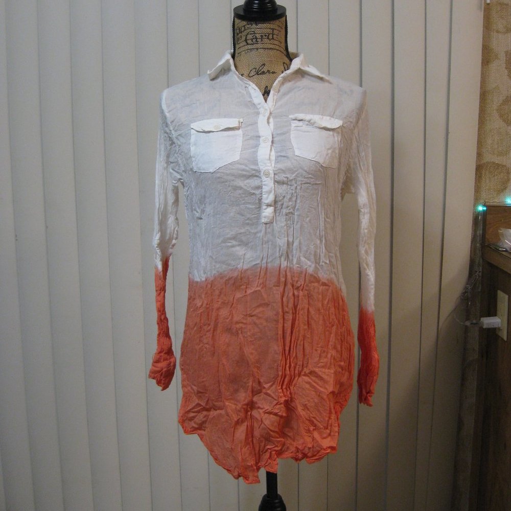 NWOT Raviya white orange dip dye blouse shirt top S small